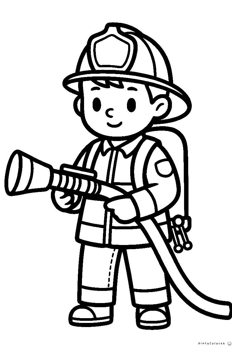 Dibujo para colorear bombero con manguera