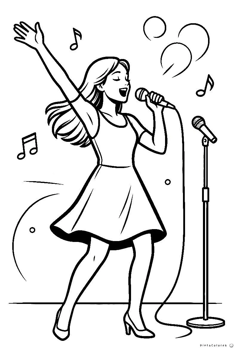 Cantante actuando en un concierto para colorear