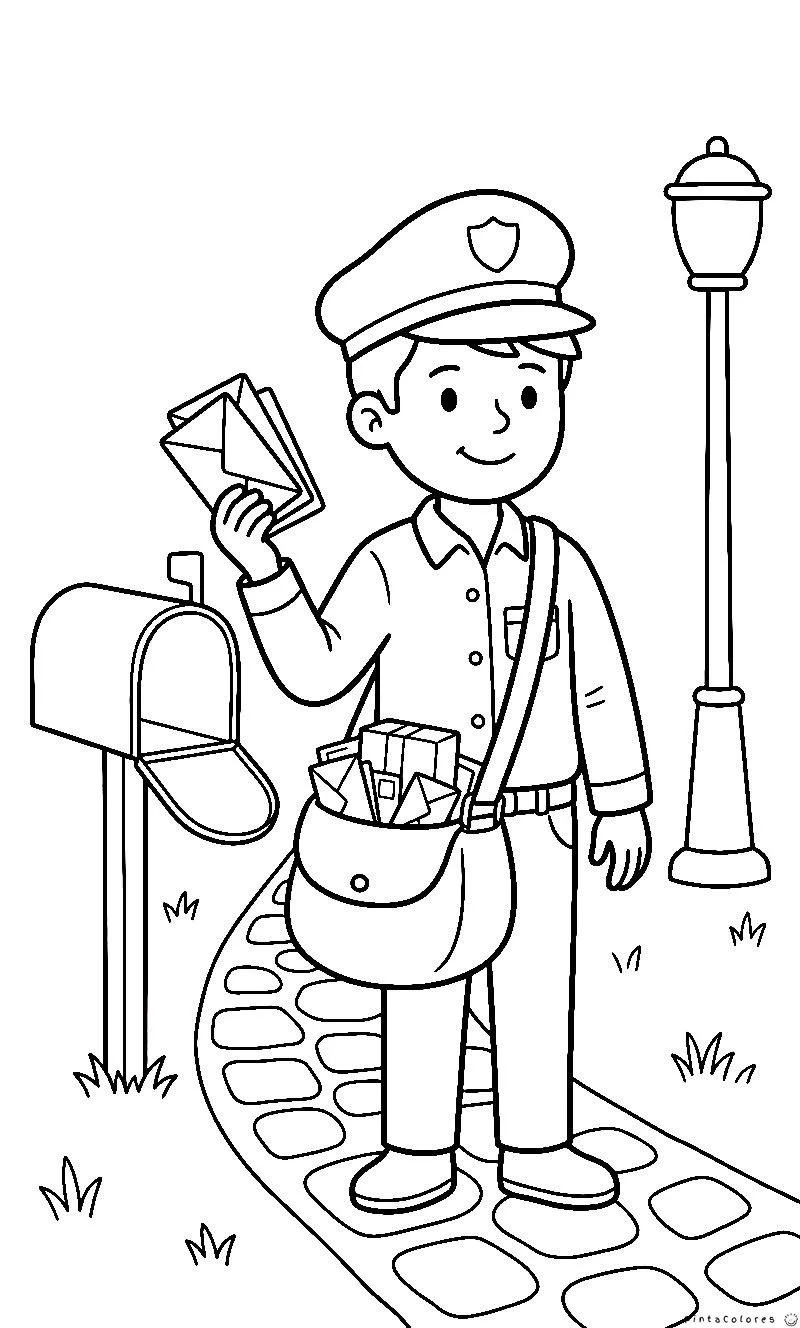 Cartero con bolsa de cartas repartiendo correspondencia