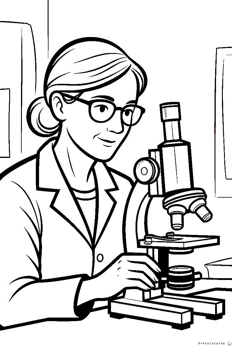 Científica observando muestras en microscopio