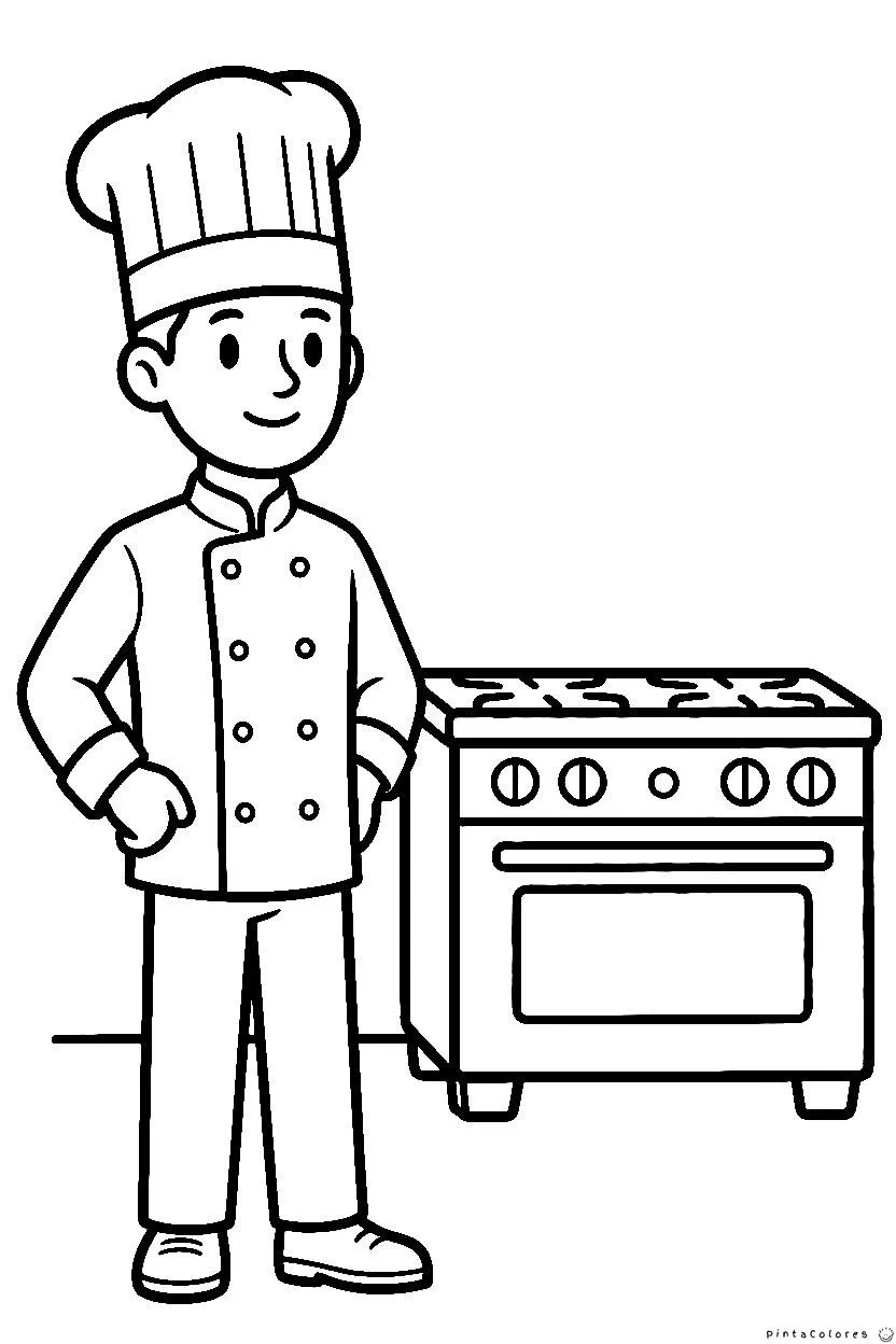 Cocinero trabajando en cocina con utensilios