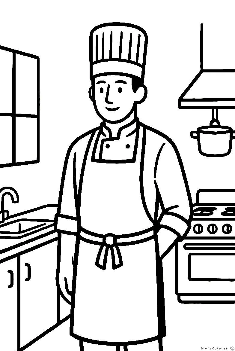 Cocinero profesional con gorro alto sonriendo