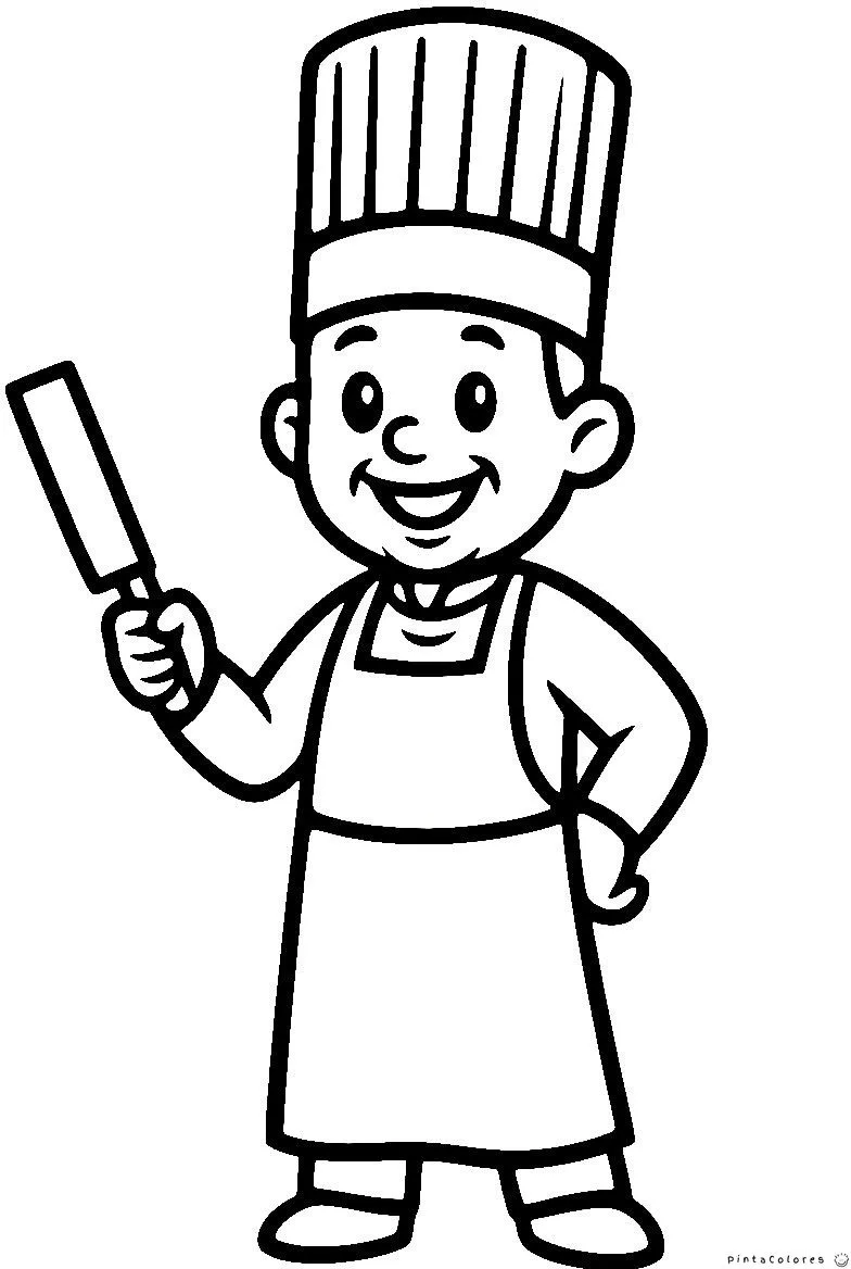 Cocinero usando un cuchillo para cortar alimentos en la cocina