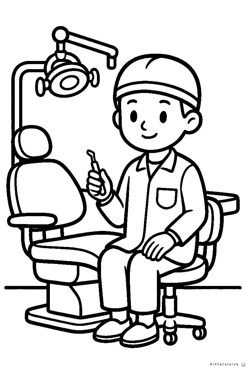 Dentista junto a sillón dental en consultorio