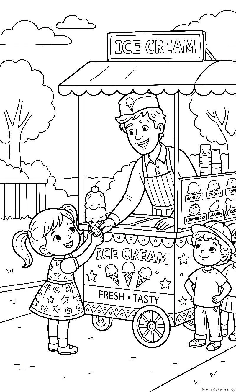 Heladero con carrito de helados