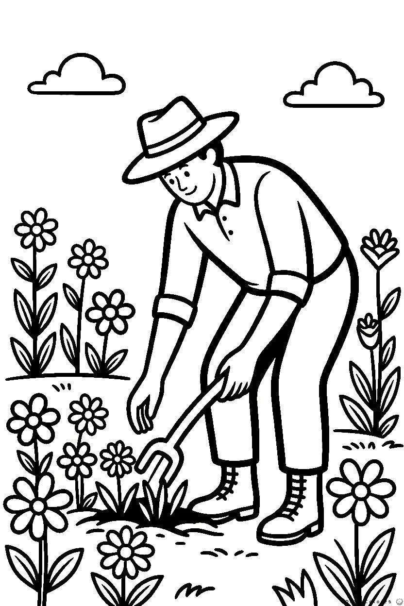 : Jardinero cuidando plantas en el jardín