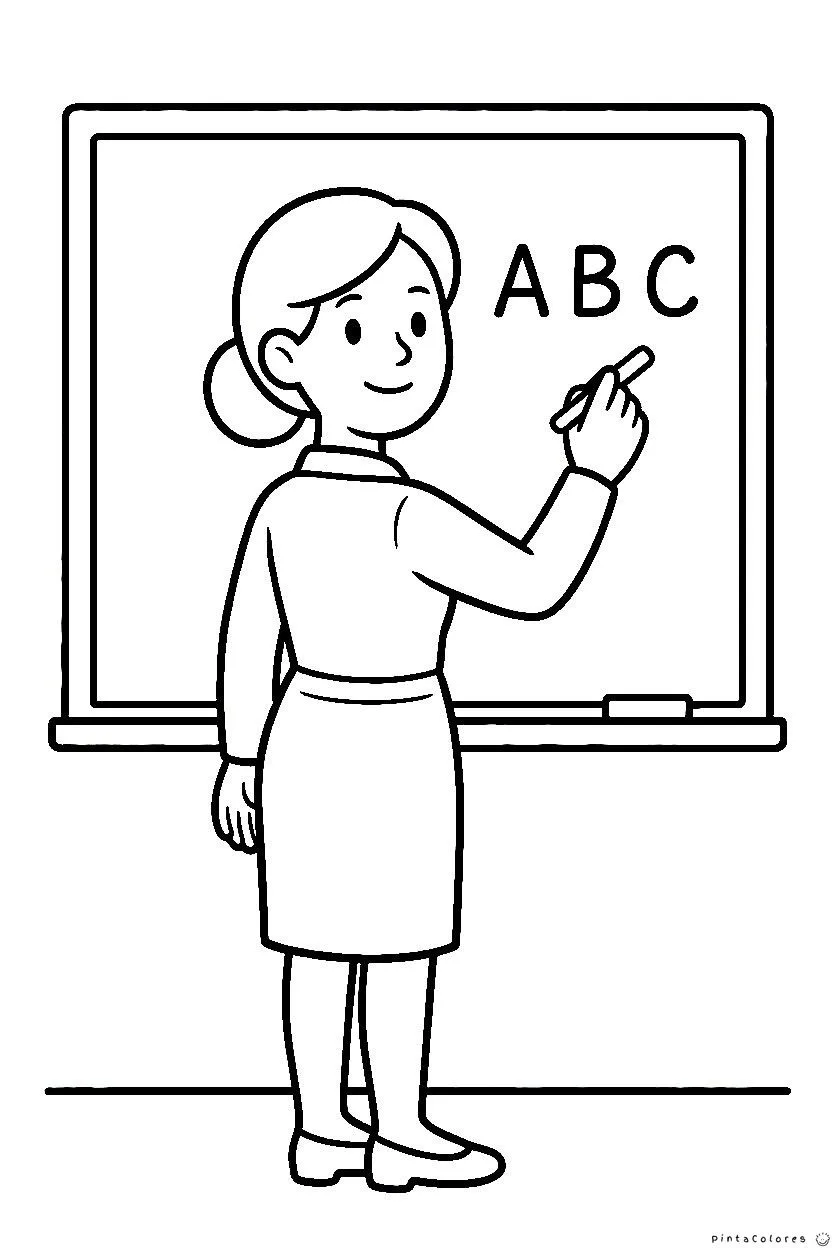 Maestra escribiendo en la pizarra de la clase