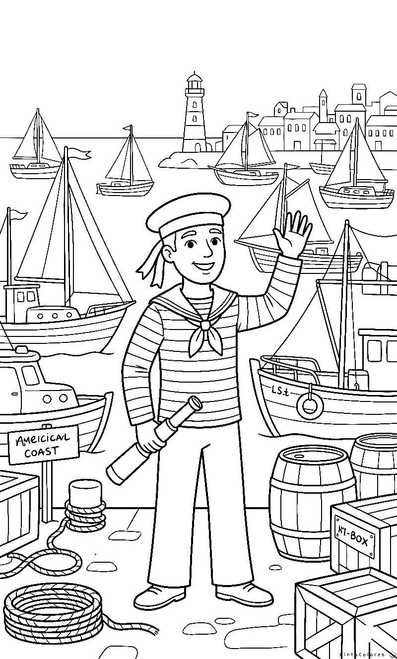 Marinero con uniforme en el mar