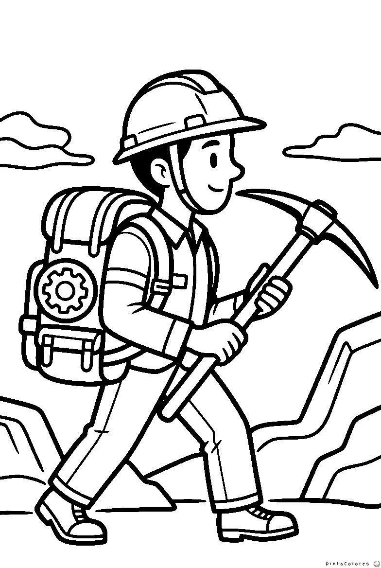 Minero con casco y pico en la mina