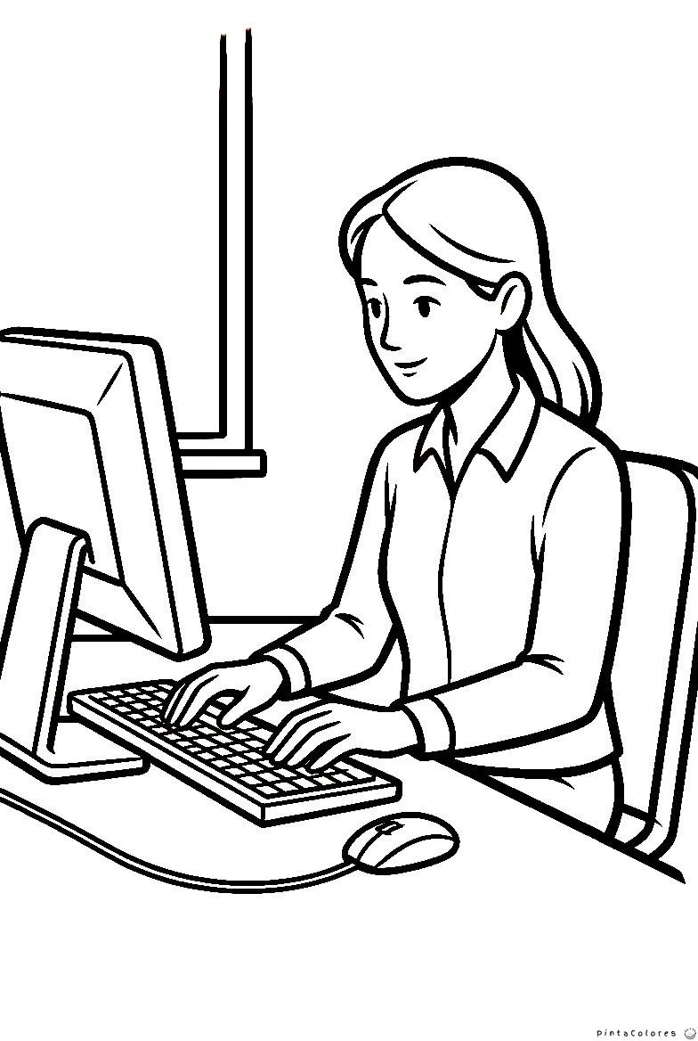 Oficinista sentado trabajando en escritorio