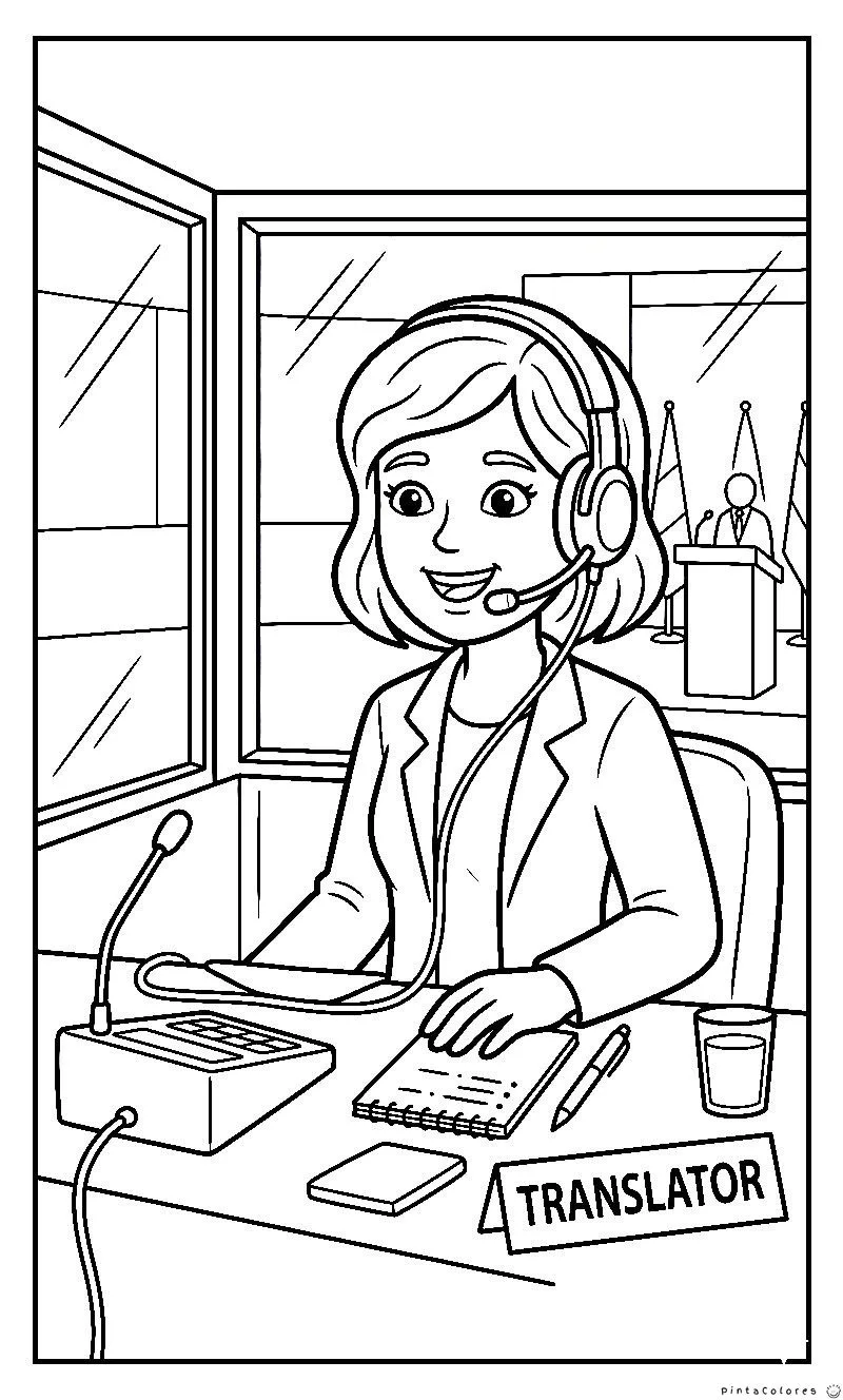 Traductora leyendo y escribiendo textos