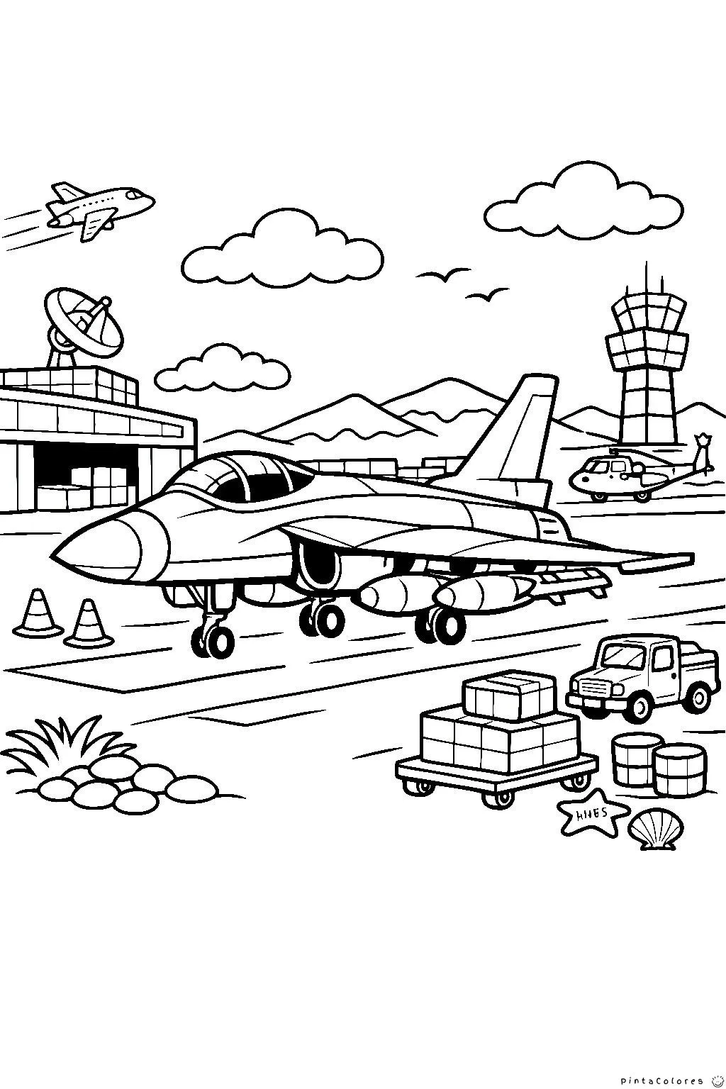 Avión de combate estacionado en la pista de un aeropuerto militar