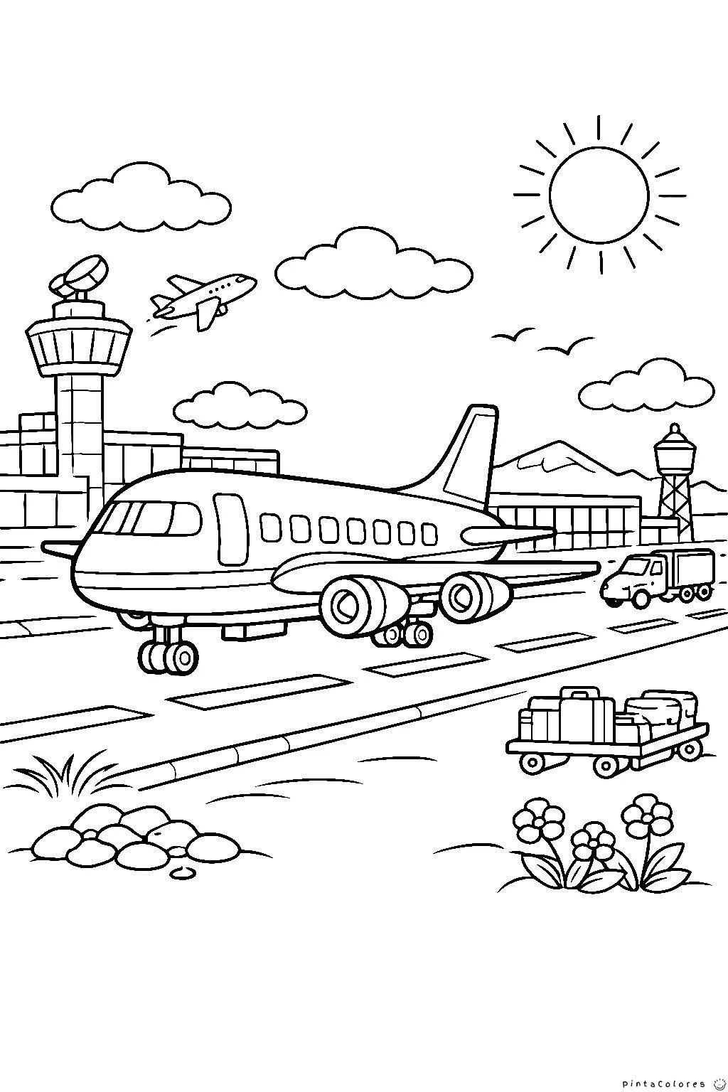 Avión comercial de pasajeros estacionado en el aeropuerto