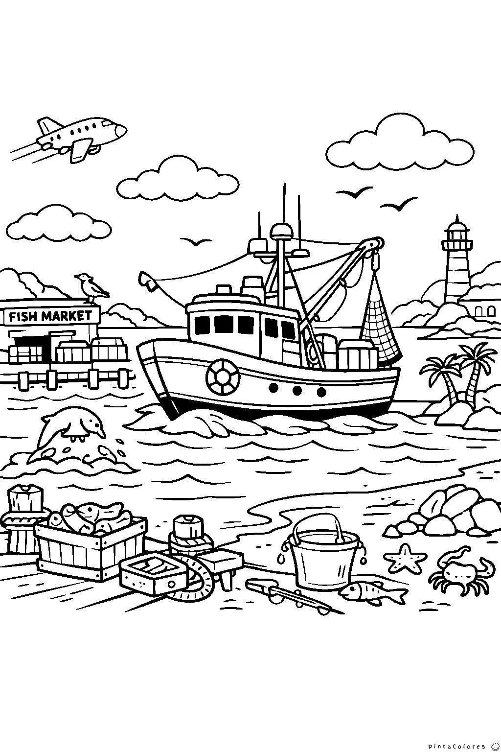 Barco pesquero amarrado en el puerto después de pescar