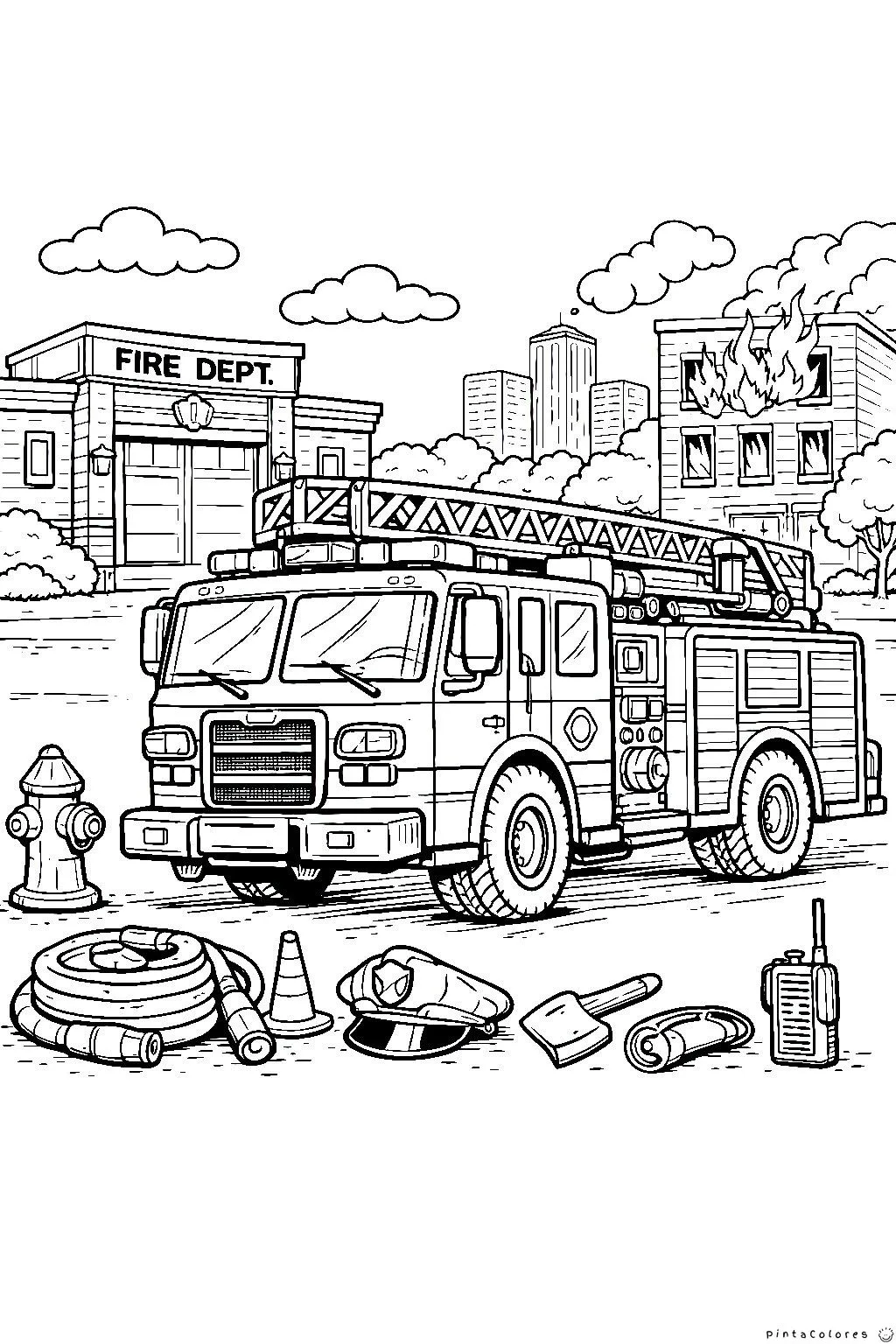 Camión de bomberos circulando por una calle de la ciudad