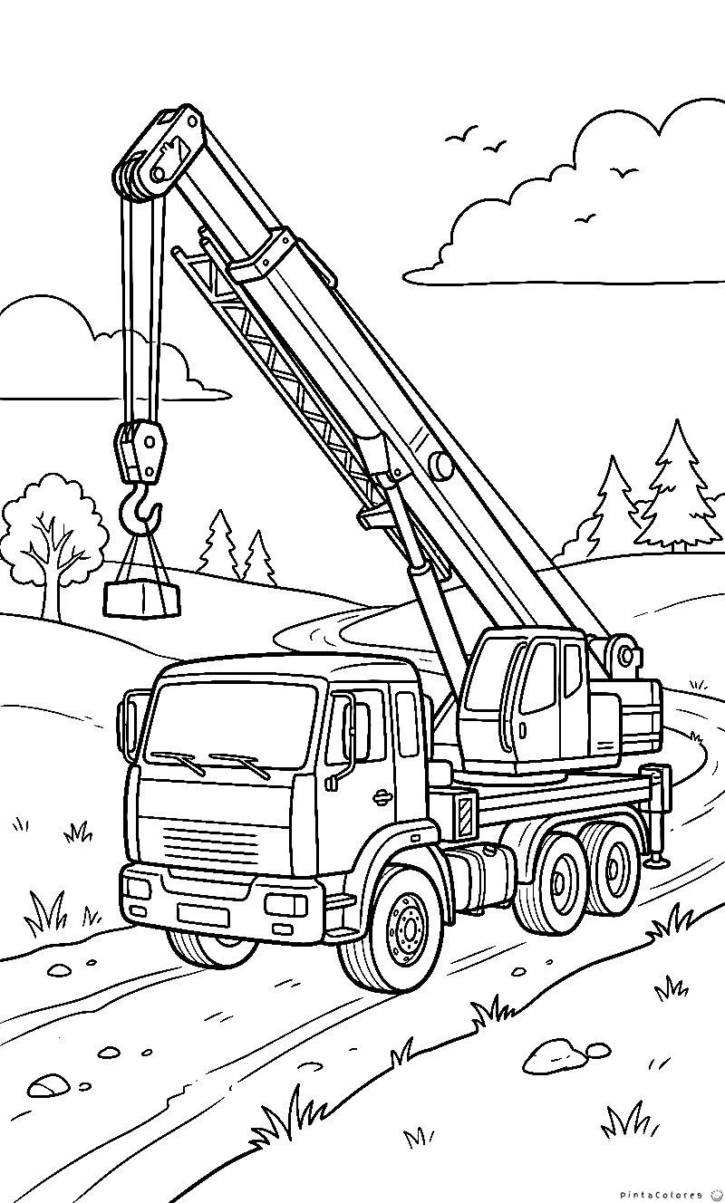 Camión con grúa telescópica trabajando en construcción