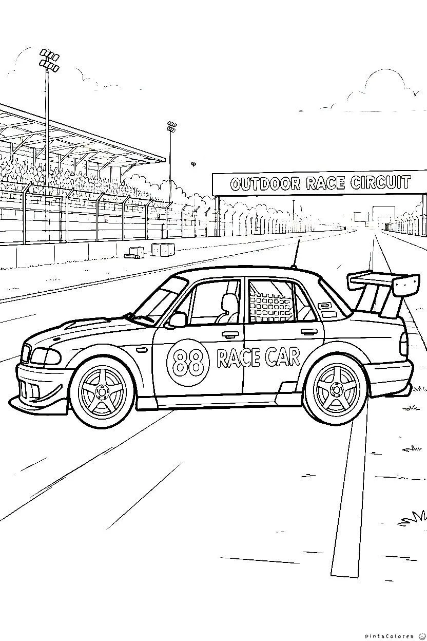 Coche de carreras número 88 corriendo en una pista