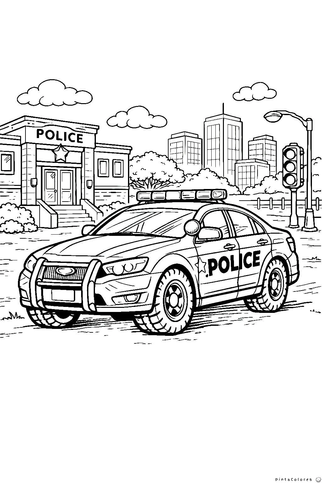 Auto de policía patrullando una calle de la ciudad