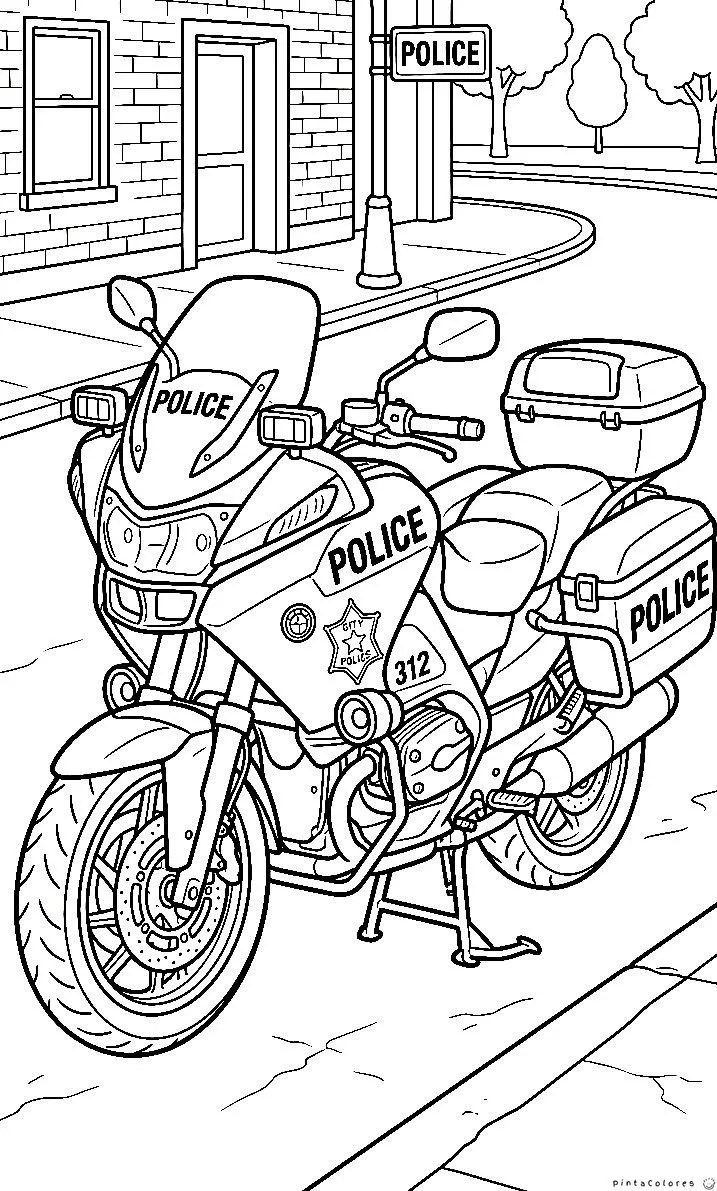 Moto de policía estacionada lista para patrullar
