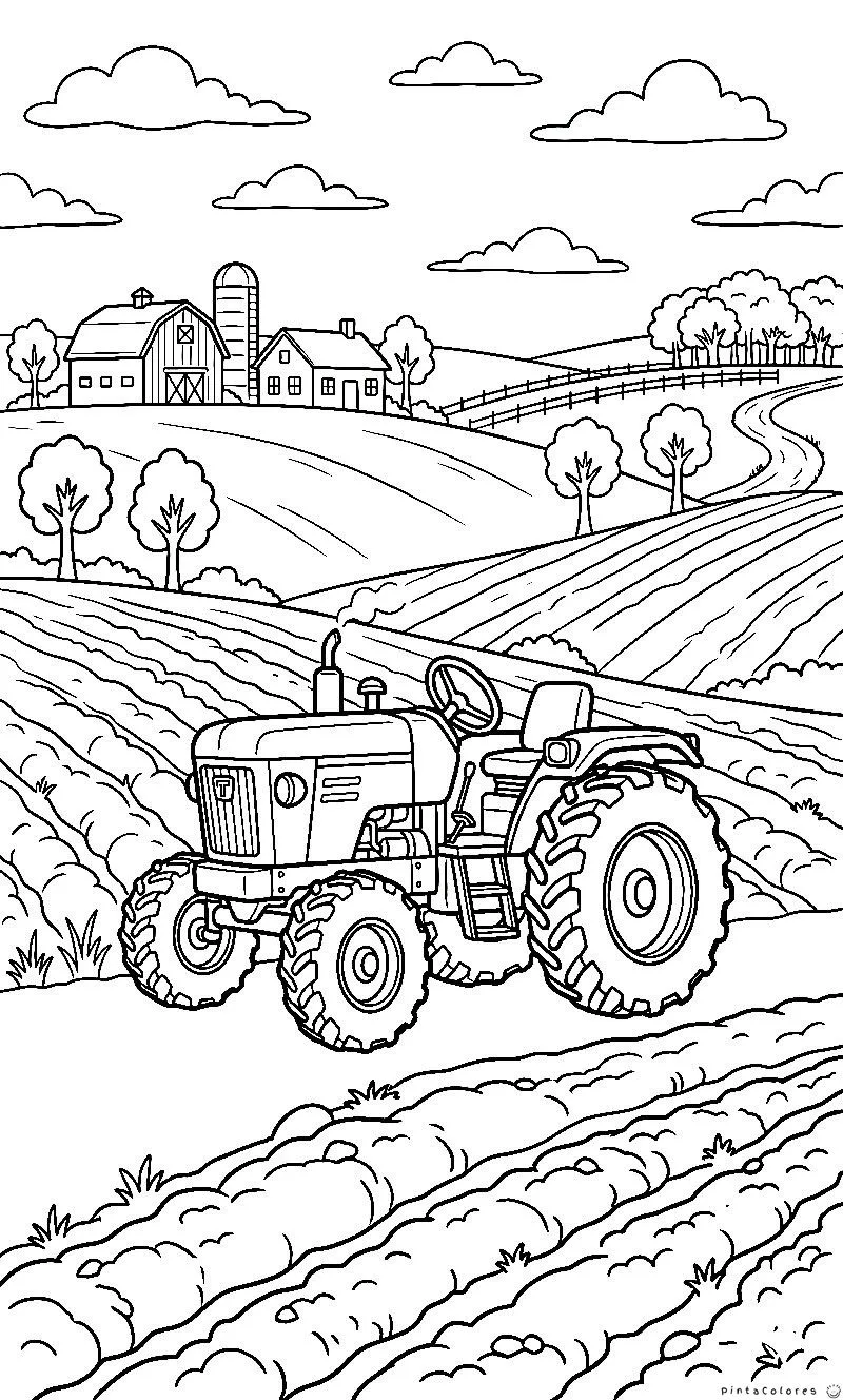 Tractor trabajando en un campo de cultivo