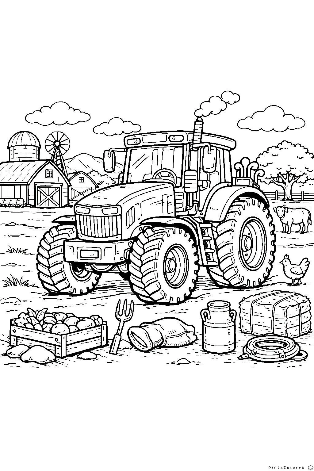 Tractor grande estacionado en una granja