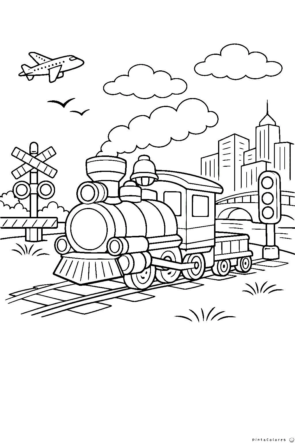 Tren antiguo de vapor pasando por la ciudad