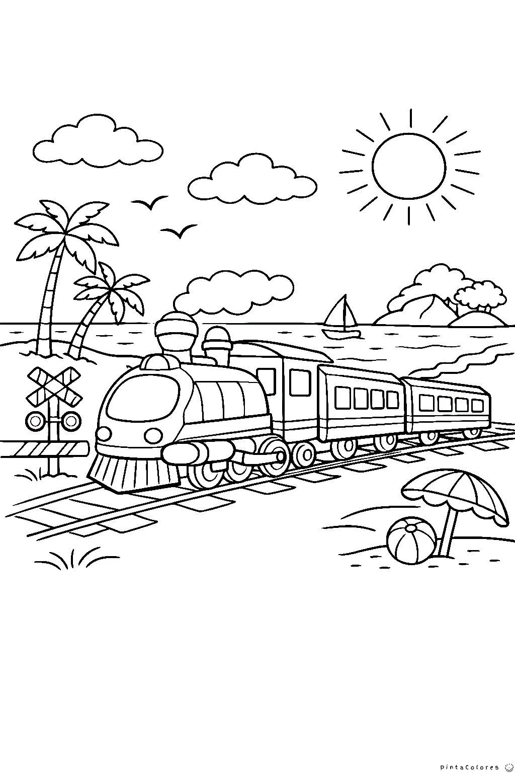 Tren de vapor pasando junto al mar