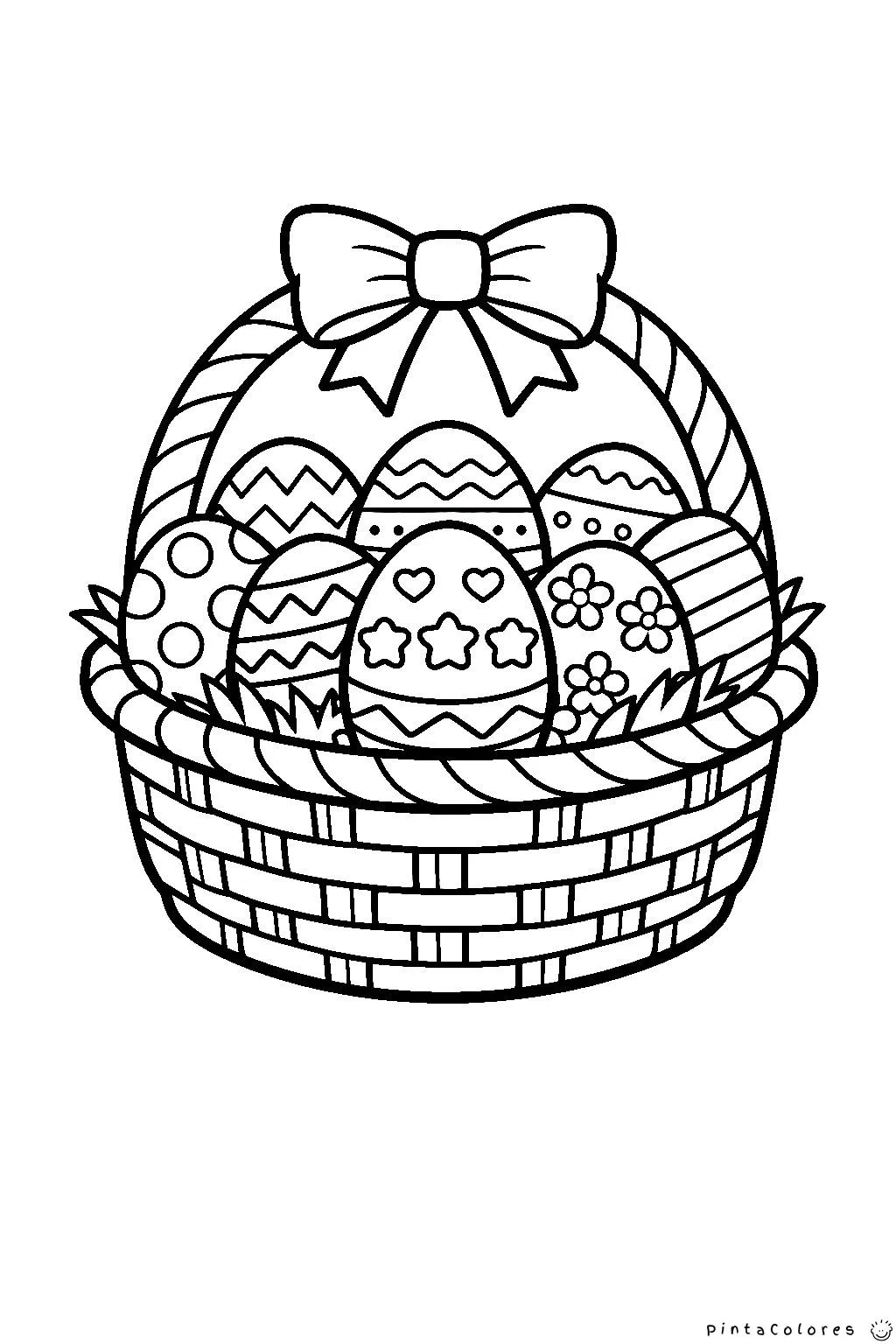 canasta llena de huevos de pascua dibujo para colorear