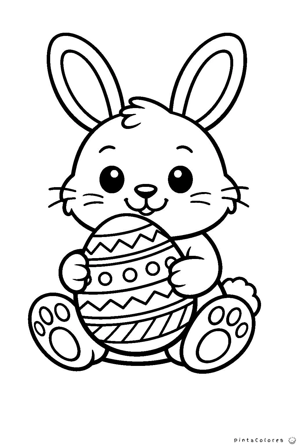 conejo feliz sosteniendo un huevo de pascua dibujo para colorear