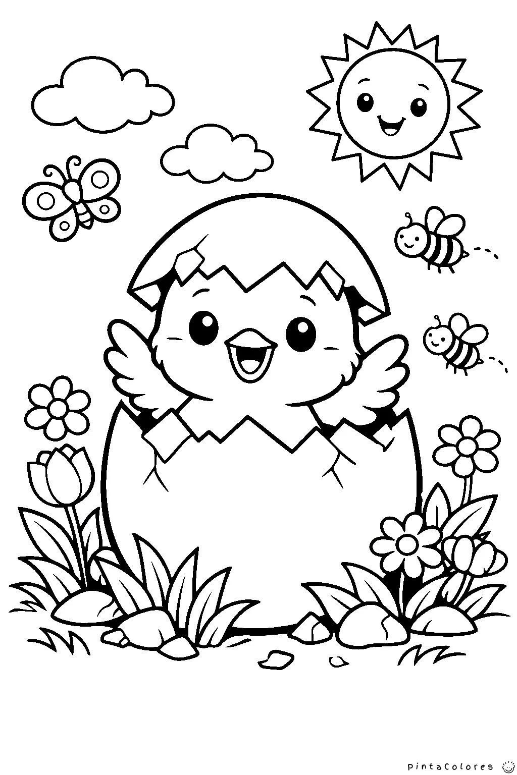 pollito saliendo de un huevo de pascua dibujo para colorear
