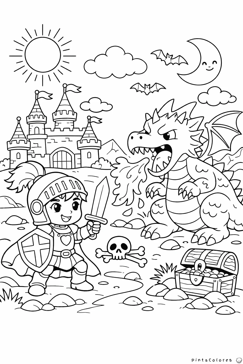 caballero luchando contra un dragón dibujo para colorear