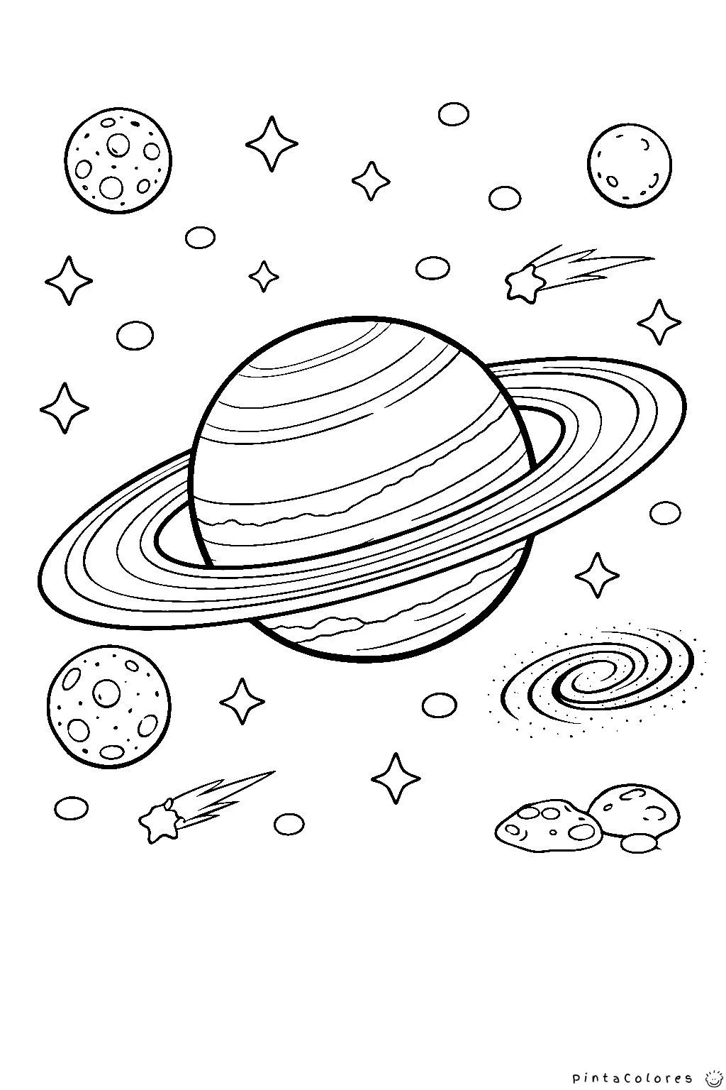 planeta saturno con sus anillos dibujo para colorear