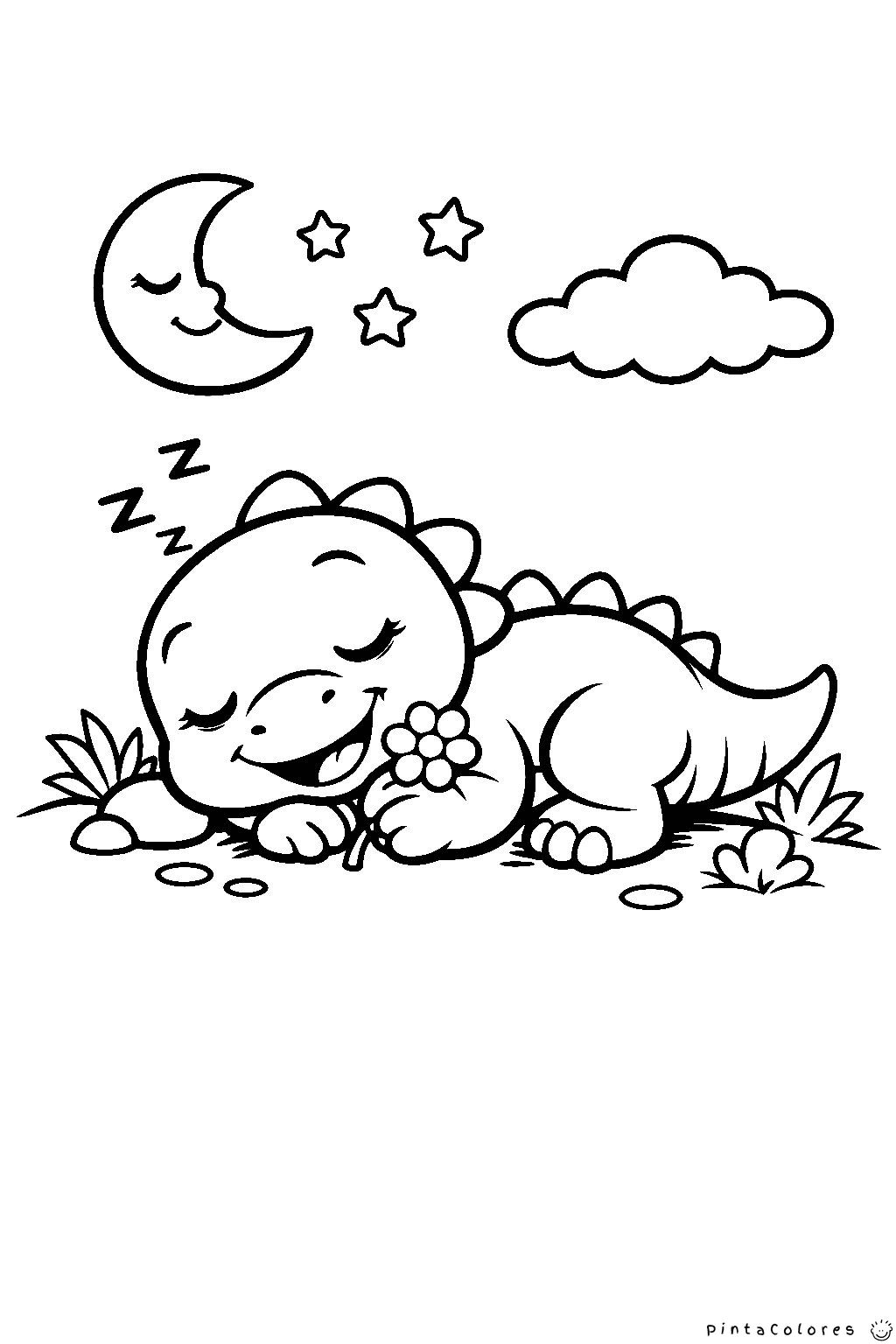 dinosaurio durmiendo dibujo para colorear