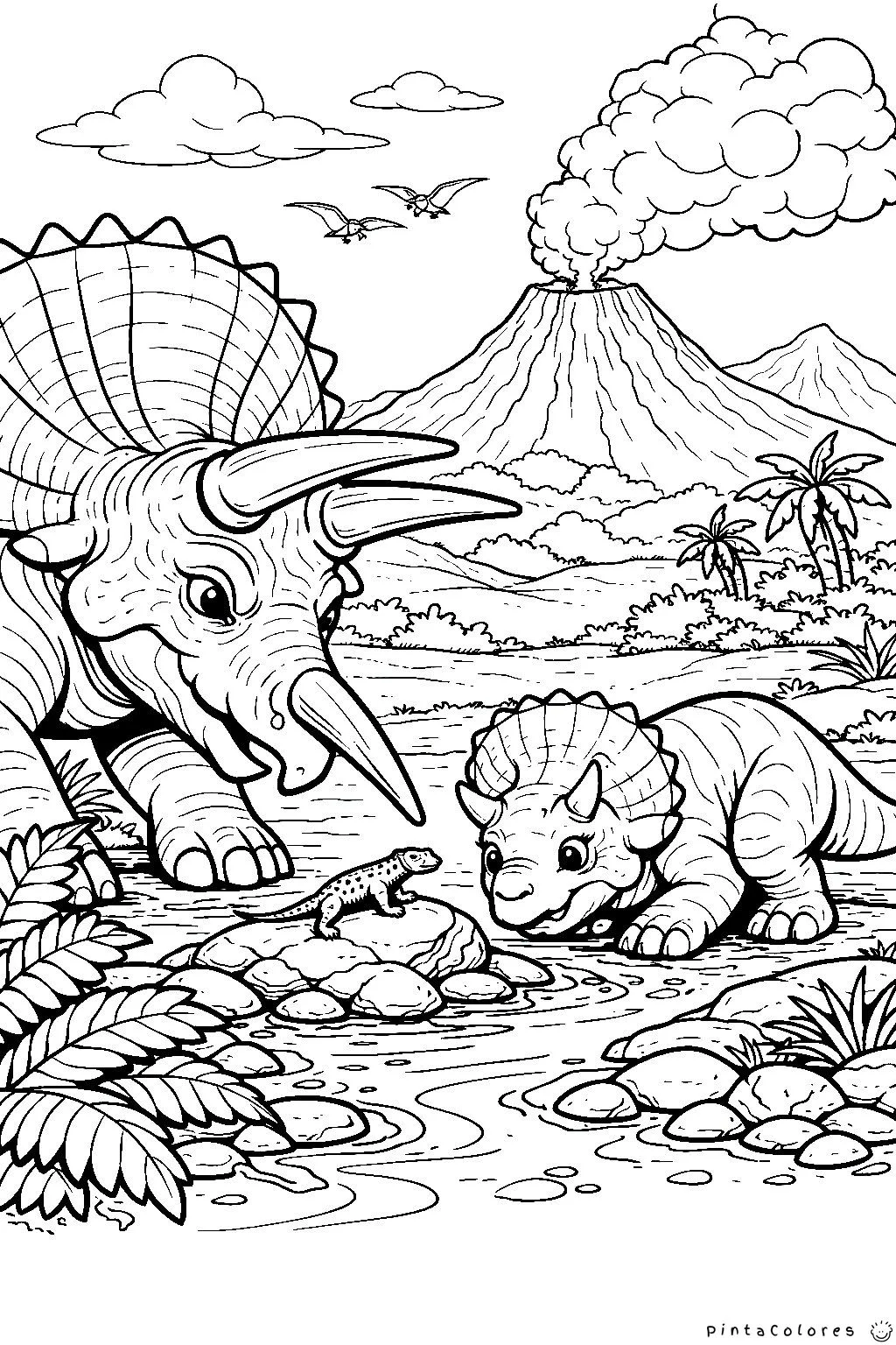 dinosaurio adulto enseñando a un bebé dibujo para colorear