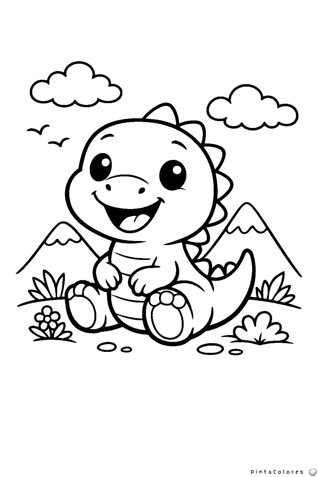 dinosaurio sentado feliz dibujo para colorear