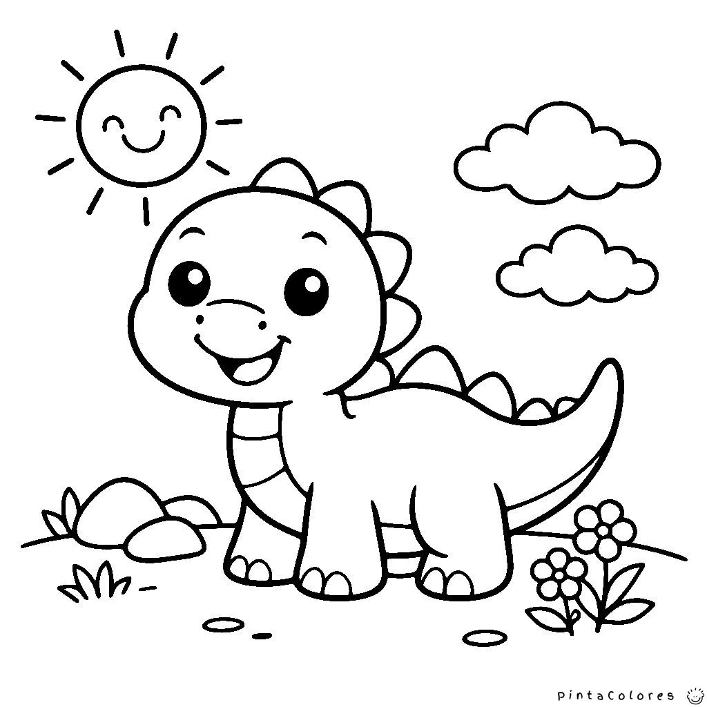 dinosaurio bebé sonriendo dibujo para colorear