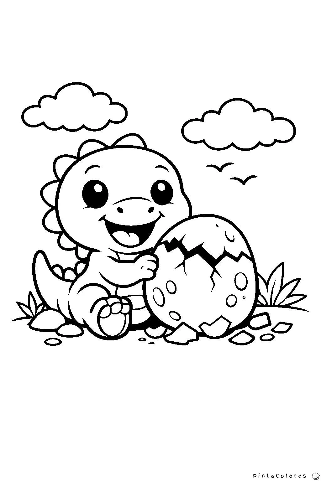 dinosaurio junto a un huevo dibujo para colorear