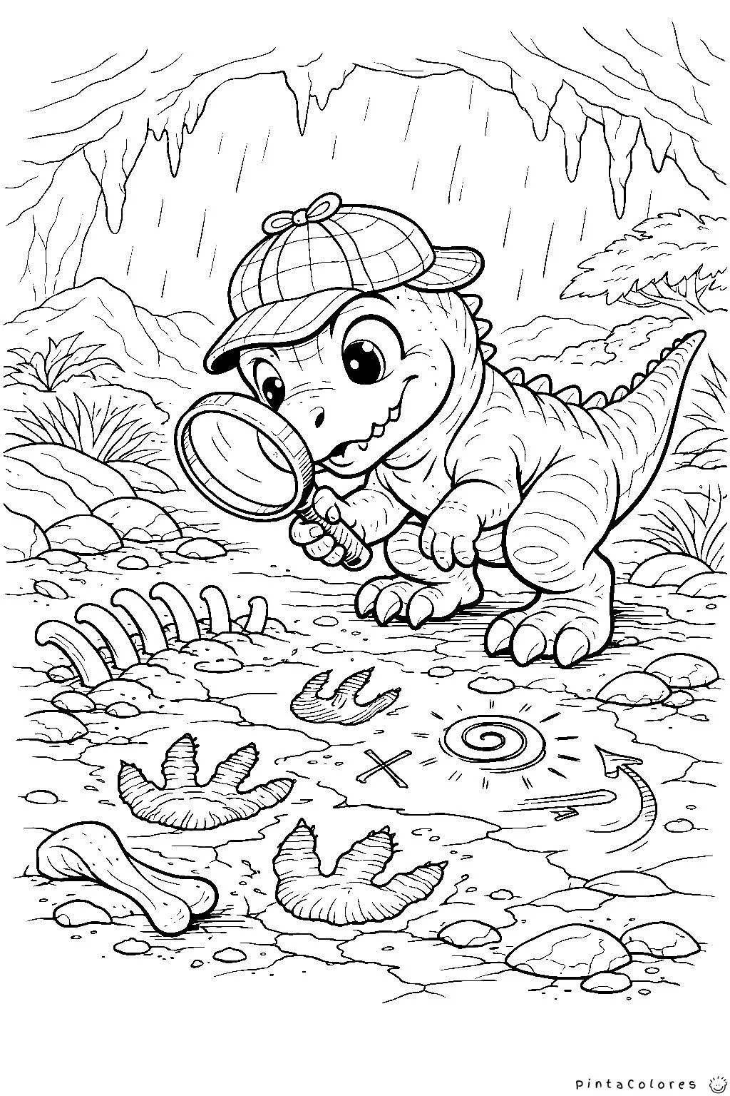 dinosaurio explorando el terreno dibujo para colorear