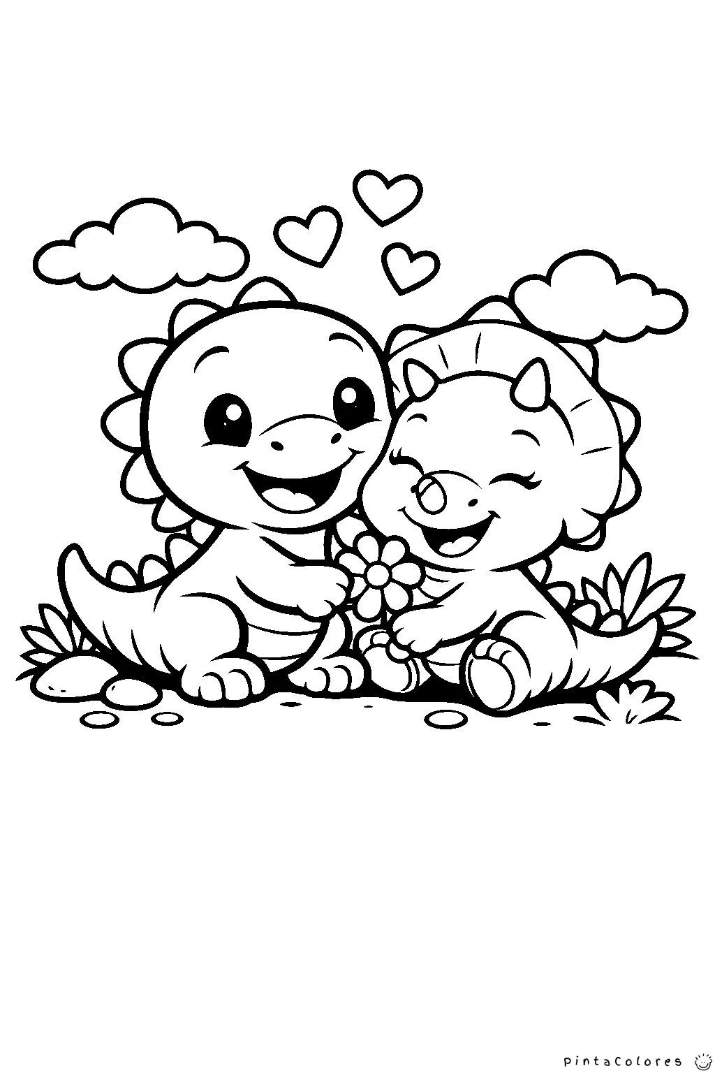 Dinosaurios enamorados para colorear