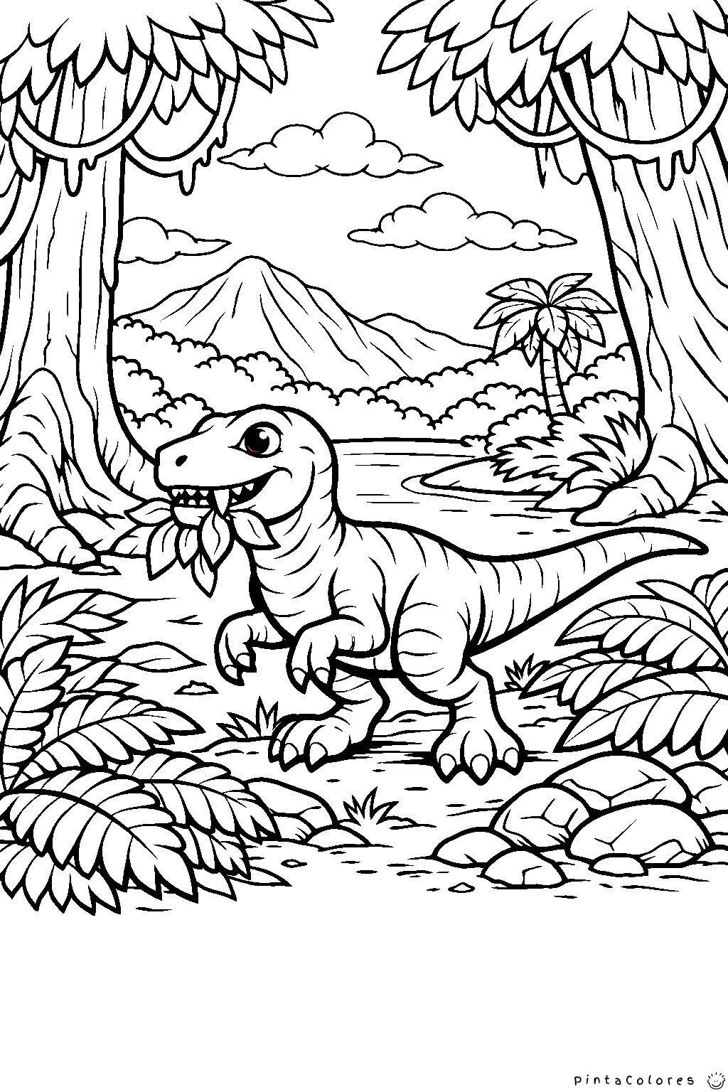 dinosaurio comiendo hojas dibujo para colorear