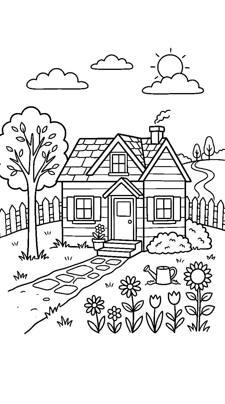 Casa con jardín para colorear