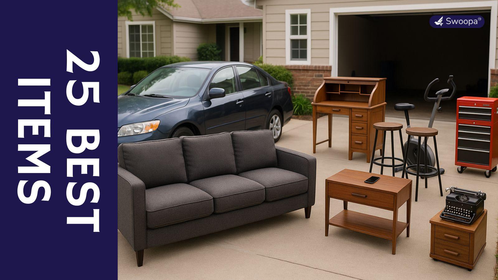 Image showing various flipping items like a couch, car, mobile phone, and furniture,