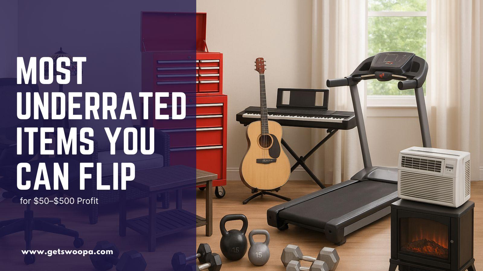 Image showing most underrated flipping items like a couch, car, mobile phone, and furniture.