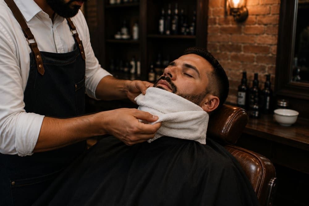 Hot Towel vor der Bartrasur bei City Barber Hamburg