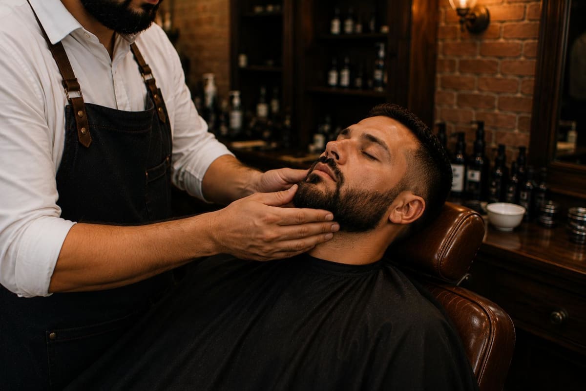 Bartpflege mit Bartöl und Bürste nach dem Barbershop-Besuch bei City Barber Hamburg