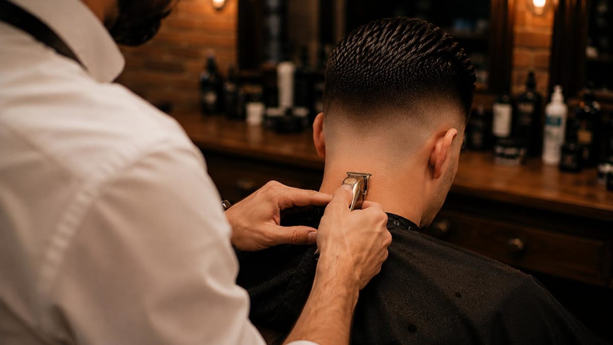 Sauberer Skin Fade Übergang im Barbershop bei City Barber Hamburg