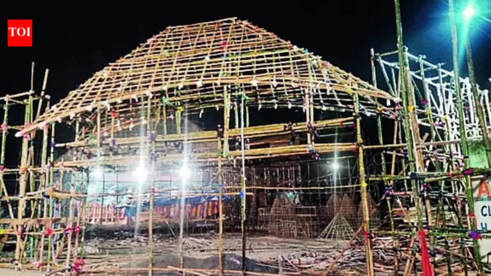 Ranchi pandal framework during the 2024 festival preparations