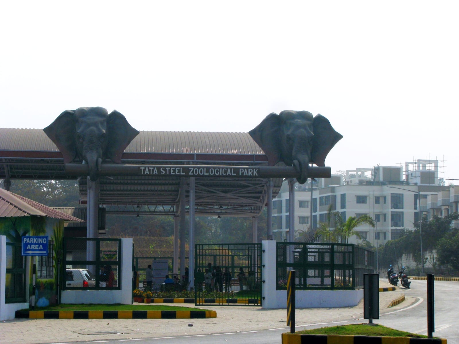 Elephant sculptures over the Tata Steel Zoological Park entry gate, archival photograph uploaded in 2023
