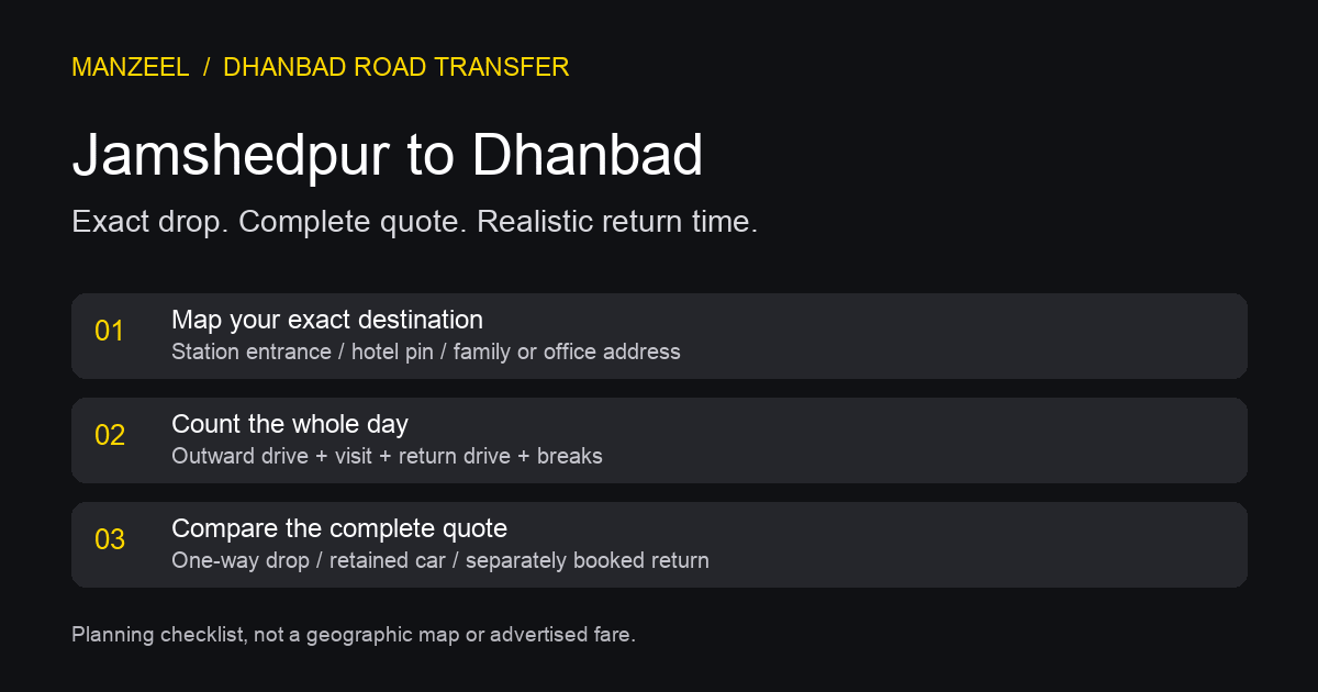 Jamshedpur to Dhanbad planning checklist: exact drop, whole-day return budget and complete quote