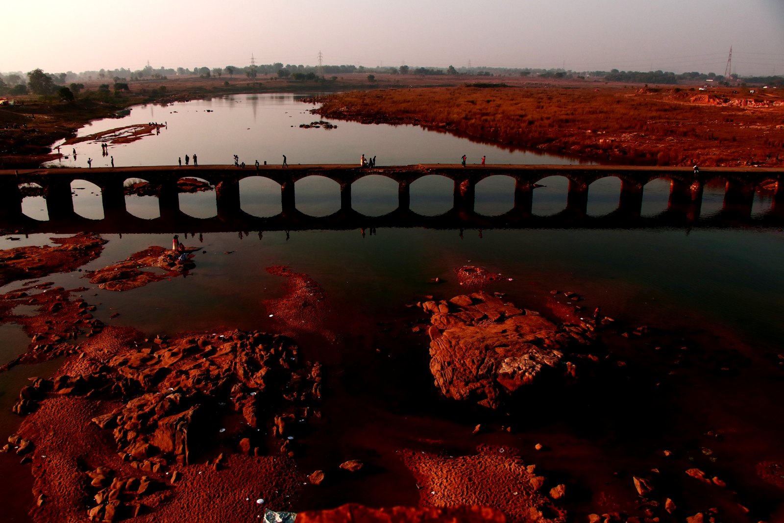 Kuju River and an arched bridge in the Chaibasa region, photographed in January 2019